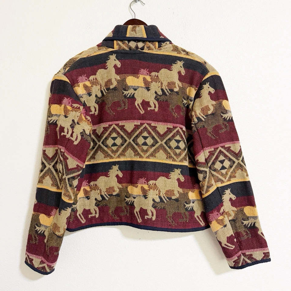 Vintage 90s New Identity Running Horses Tapestry Jacket Size S Western Cowgirl  - Image 2 of 4