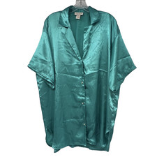 VICTORIA'S SECRET Vintage Gold Label Sz M Aqua Green Nightgown Satin Sleep Shirt
