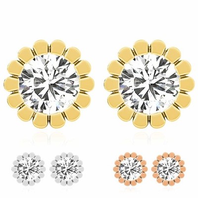 Ohrstecker 2,00 ctw Lab-gezüchteter Diamant 14 K Gelbgold weiße Rose Blume