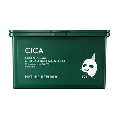 NEW NATURE REPUBLIC Green Derma Cica Daily Sheet Mask, 30 Sheets SEALED 350 ml
