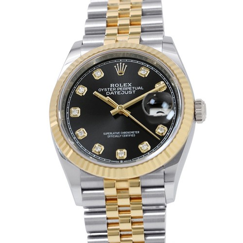 ROLEX Datejust 36 36mm Steel 18K Yellow Gold Bright Black Dial 126233G