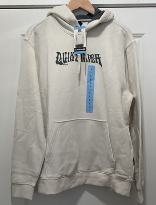 Quiksilver Men's Cream Graphic Logo Fleece Pullover Hoodie Size L