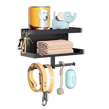 Dog Leash Holder for Wall Black Leash Hanger Wall Mounted Dog Stuff Storage a...