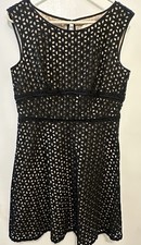 LOFT Petite Black Eyelet Fit & Flare Dress 10P Cotton Lined Zip Back