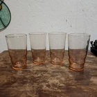 Set Of 4 Vintage Wavy Bottom Pink Depression Glass Tumblers Glasses 4.75"
