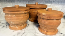 Set of 3 Lidded Stacked HandTurned Ribbed Carved Crafted Wooden 1995 Containers