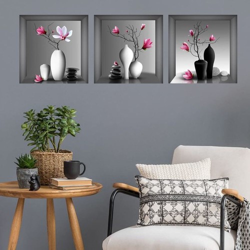 3Pcs Creative Magnolia Flower Wall Decals Self Adhesive Entrance - Picture 7 of 12