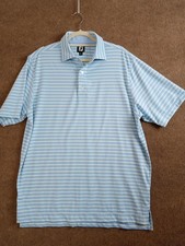 FootJoy Polo Shirt Mens Large Blue White Striped Golf Performance Lightweight