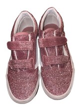 Vans Old Skool V Sneakers Rose Gold Glitter White Youth Size 3