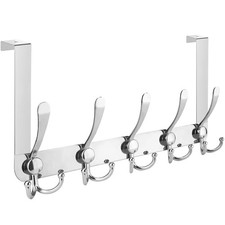 Over The Door Hook Rack 5 Heavy Duty Tri Coat Hanger for 1-3/4" Doors Chrome