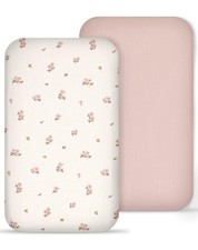 Muslin Bedside Bassinet Sheets 2 Pack, 33x20 Fitted Ultra Soft  Breathable B...