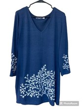 Highness Womens Shirt Sweater Dress Size 1X Embroidered 3/4 Sleeve