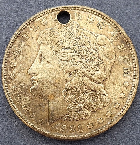1921 Morgan Dollar , ex-jewelry , holed , Unc. details , nice silver coin