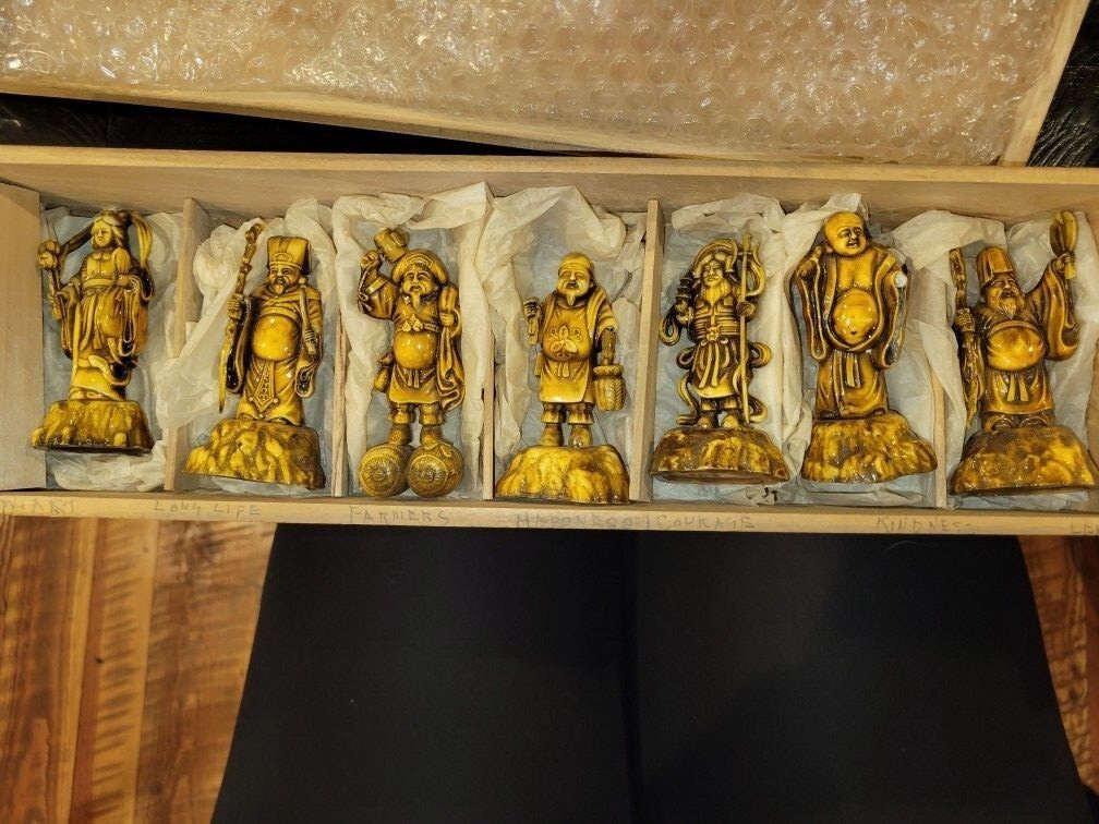 Vintage Japanese Seven Lucky Gods Figurines Celluloid or Vintage Japanese Seven Lucky Gods Figurines Celluloid or