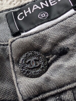 Chanel Quilted Diamond Stitch Womens Denim Gray Cotton Slim Jeans