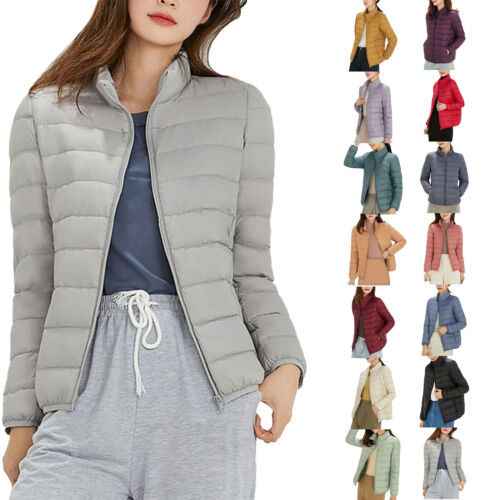 Womens Standing Collar Warm Duck Down Puffer Jacket Casual Coat Windproof S-4XL