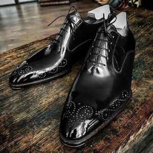 Handmade Men brogue black Leather 