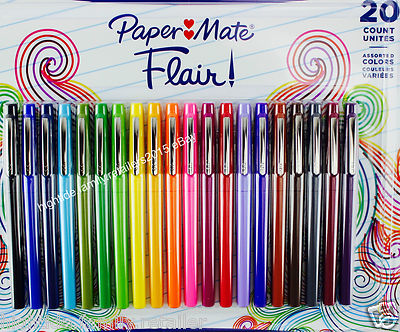 Paper Mate Flair! Colored Pens Felt Tip Medium-Point Assorted Colors, Set of 20
