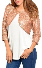 Mocha/Bronze Sequin Embellished 1/2 Sleeve Bolero/Shrug/Cover-Up