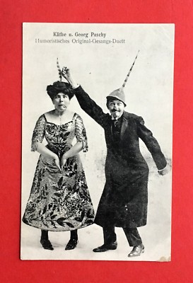 Postcard circus variety theater around 1910 Käthe and Georg Paschy humor duet (43987