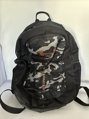 Under Armour Hustle Sport Backpack Book Bag Grey Black Camo Some Wear See  Pics