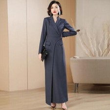 Luxury Suit Dress Long Dress Womens Long Sleeve Formal Lapel Trench Coats New