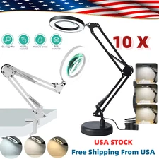 10X Magnifying Glass Desk Light Magnifier LED Lamp Reading Lamp With Base&Clamp
