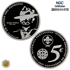 2007INCM Portugal S5€ World Scouting Centennial NGC PF 69 UCAM Top Grade!