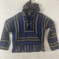 Mexican Baja Poncho Hoodie Pullover Confecciones Artilana Unisex Med Blue Black
