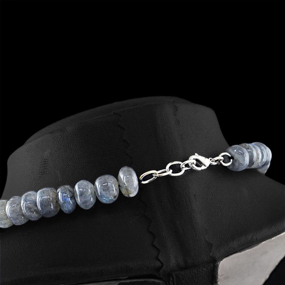 60 Carat Natural Blue Flash Labradorite Round Beaded Necklace – 20 Inches, JaipurJewels