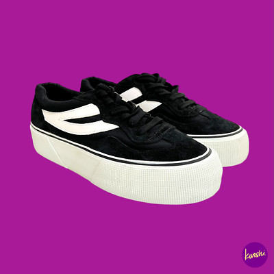 Superga Damen 3041 Revolley Canvas Plateau Sneaker, Wildleder Akzent, Schwarz UK 7