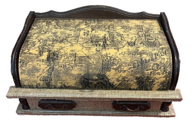 LONDON LEATHER Sea Map Jewelry Box Wood Valet Treasure Box Nautical VINTAGE
