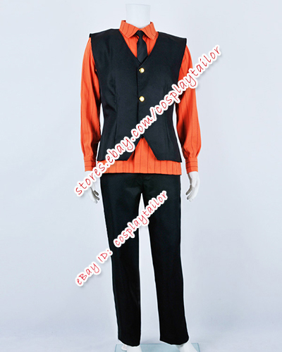 One Piece Sanji Cosplay Gilet Nero Righe Camicia Arancione Costume Outfit Abbigliamento - Foto 1 di 9