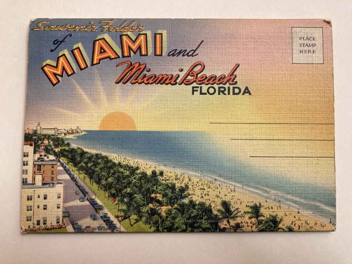 Miami & Miami Beach FLORIDA Vintage Linen Postcard Folder