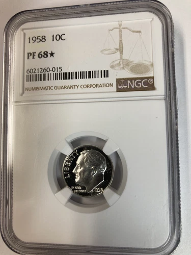 1958 BRIGHT SILVER Proof Roosevelt Dime 10c NGC Certified PF 68 STAR