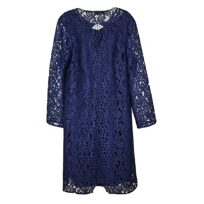 Leslie Fay Lace Duster and Chiffon Dress Mother of the Bride sz 12 Navy  Blue | eBay