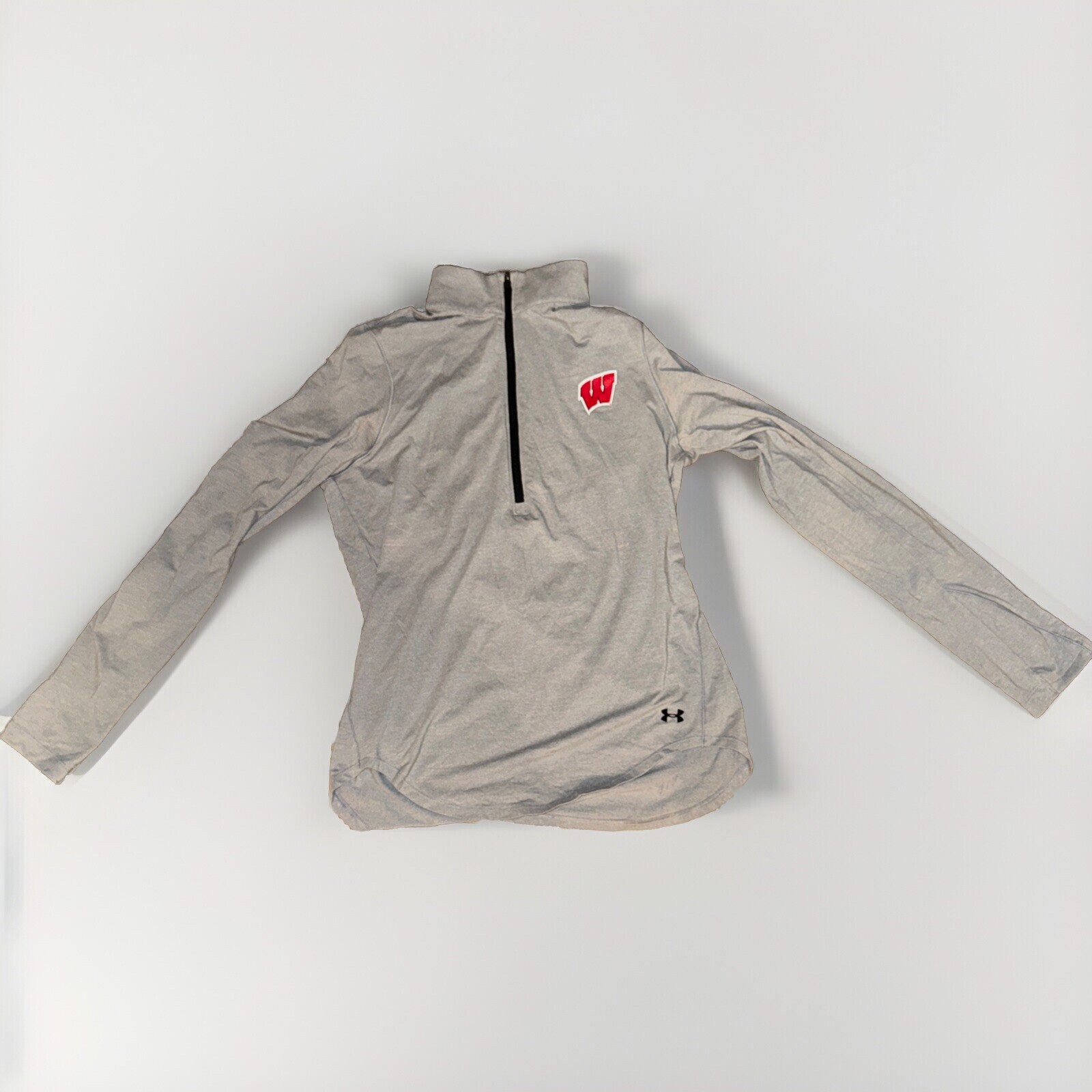 Men's Wisconsin Badgers UA Coldgear 1/2 Zip Pullover Gray S/M Loose Fit