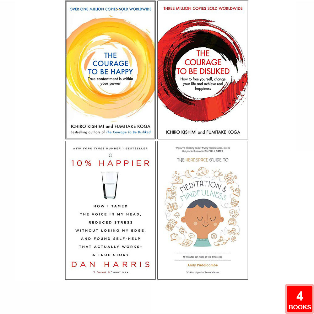 Courage to be Happy, Disliked, 10% Happier, Mindfulness Meditation 4 Books Set