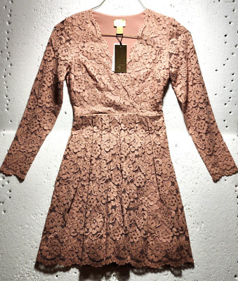 H&M Dress Womens Size 6 Midi Brick Brown Long Sleeve Layered Embroidered NWT