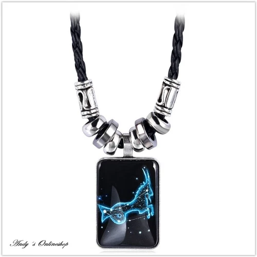 Sternzeichen Leder Halskette mit Anhänger Kette 12 Sternzeichen Geschenk Unisex - Bild 14 von 21