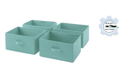 4X Stoff Aufbewahrung Faltbar Box Zuhause Kleidung Organizer Stoff - Mintgrün