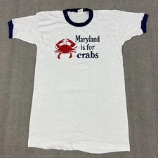 Vintage 70's Maryland Is For Crabs T Shirt Single Stitch Ringer Men's NOS Hanco