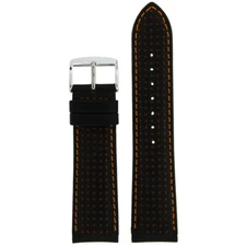 Watch Band Genuine Leather Black Orange Hole Sweat Resistant  18mm-24mm 