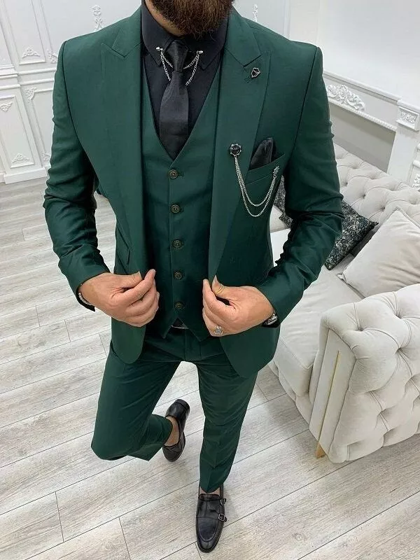 Green Men 3 Piece Suit Slim Fit Groom Party Prom Dinner Tuxedo