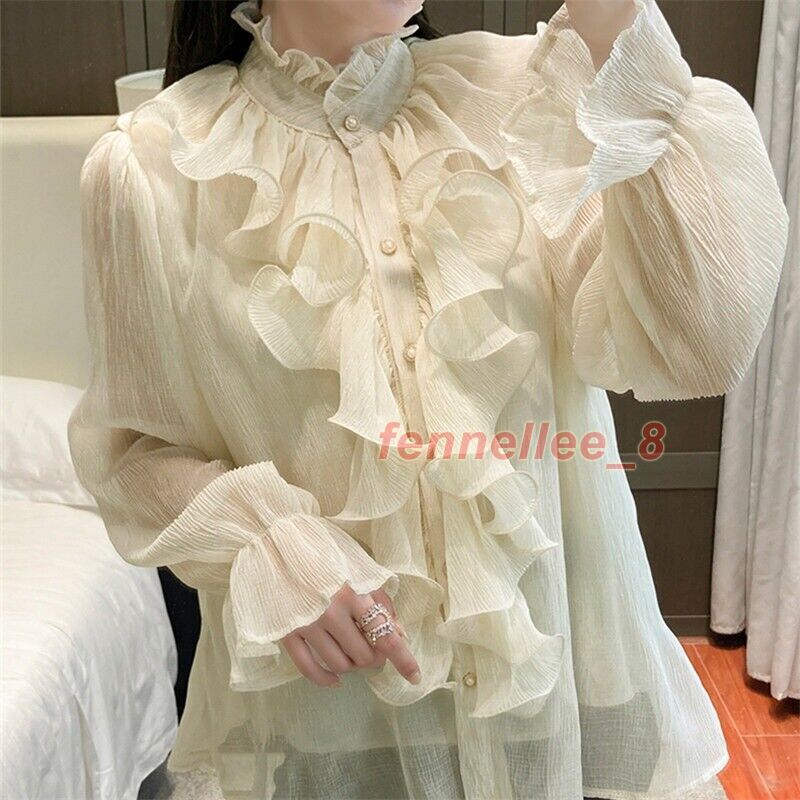 laubeblanc Ruffle chiffon Blouse 美品 Lady Chiffon Ruffles Shirt Tops Blouse Flare Sleeve Sweet Lolita