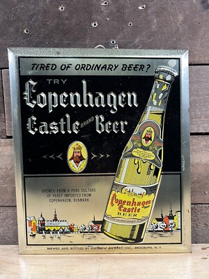 Vintage Copenhagen Tin Over Cardboard Castle Beer Sign