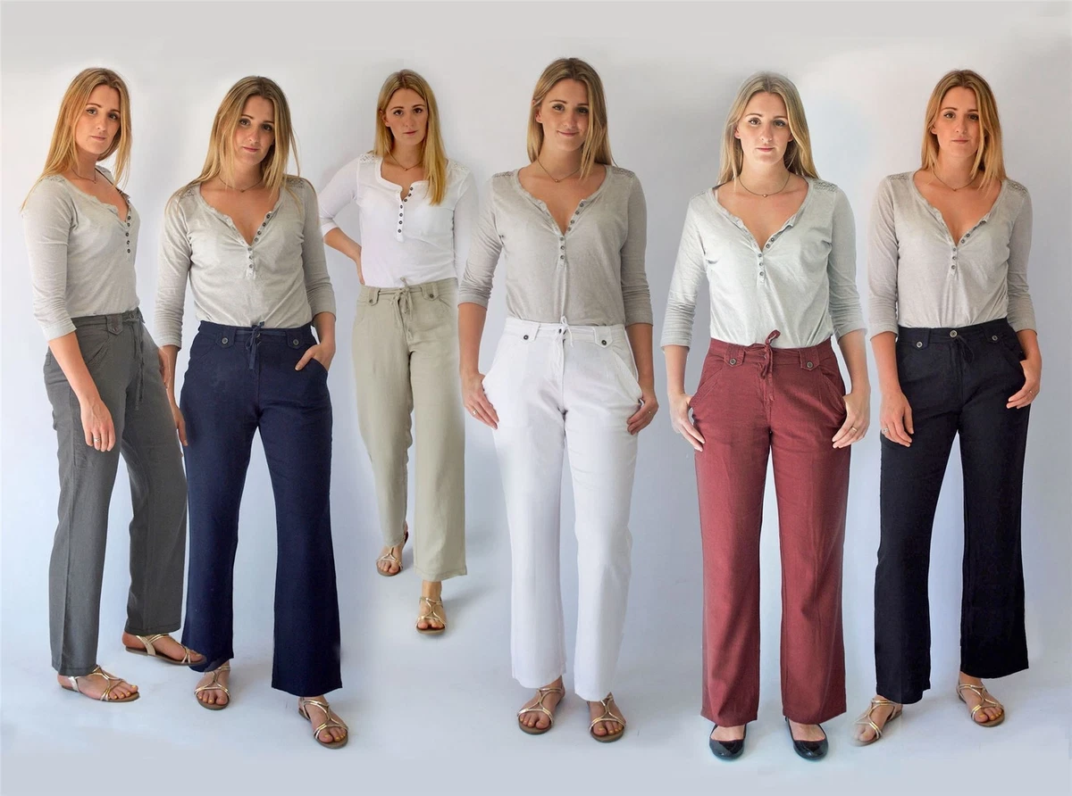 Next Parallel Straight Leg Casual Linen Trousers Tab Belt Loops Womens