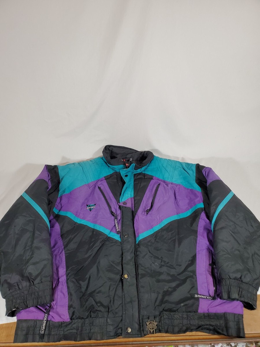 Vintage Coldwave Snowmobile Jacket Small Black Purple Teal Zipper