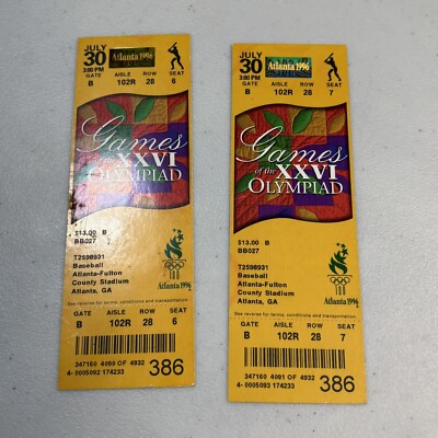 1996 Atlanta Summer Olympics Ticket Stubs 7/30/96 Men's Baseball
