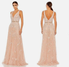 MAC DUGGAL 5215 DEEP V-NECK BEADED BLUSH GOWN DRESS sz 16
